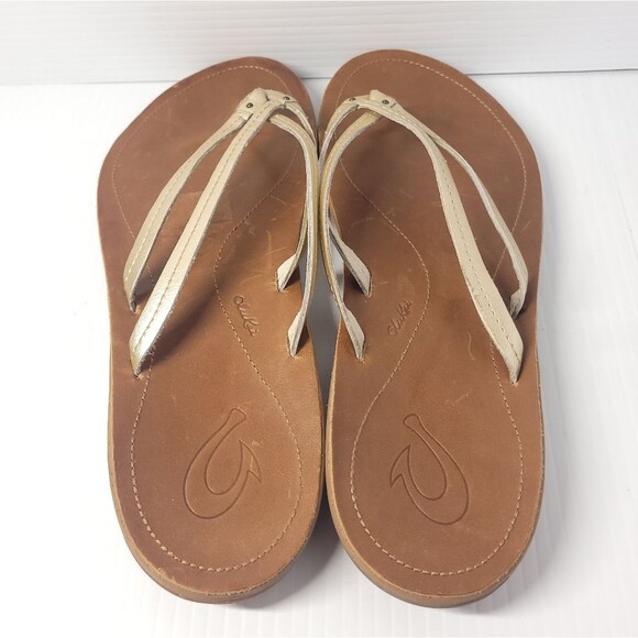 Olukai  Kapehe Luana Leather Beach Sandals in Tapa Sahara Women's 10 - Picture 7 of 9